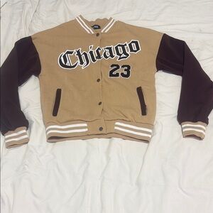 Chicago Varsity Jacket in Tan and Brown